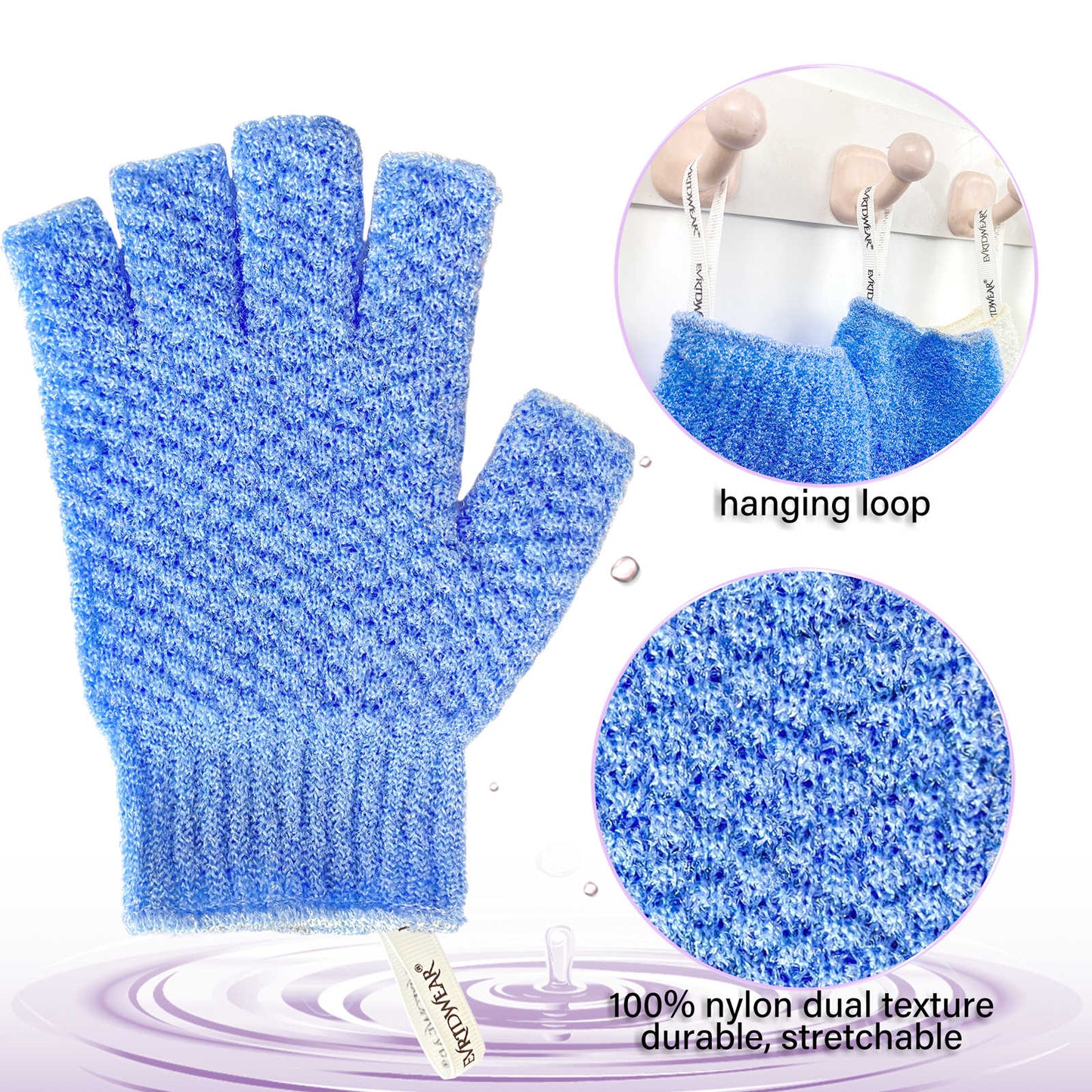EvridWear Exfoliating Bath Gloves for Shower Spa, Blue Series
