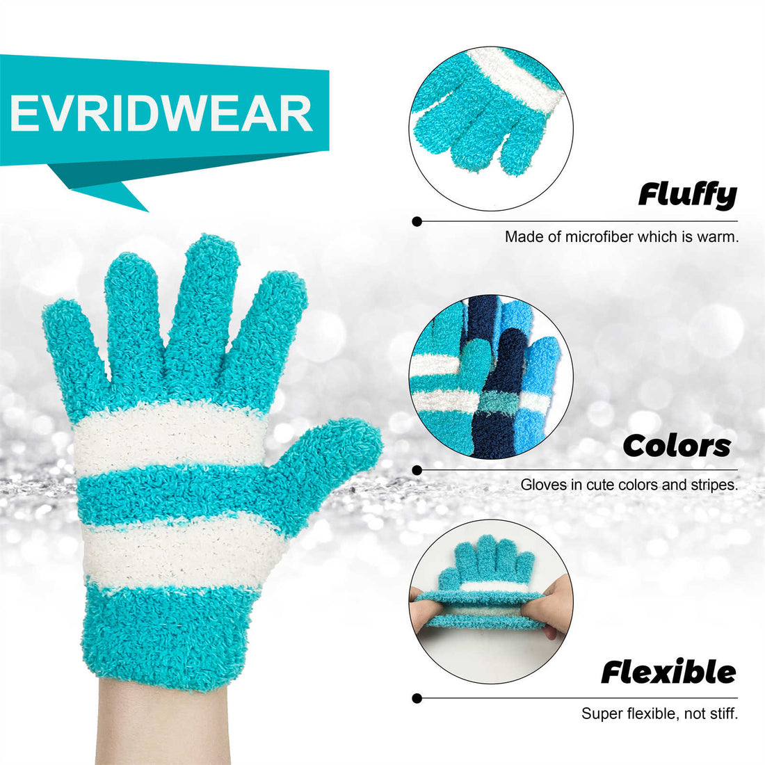 EvridWear Kids Fluffy Winter Gloves in Blue Color - Warm &amp; Stretchy