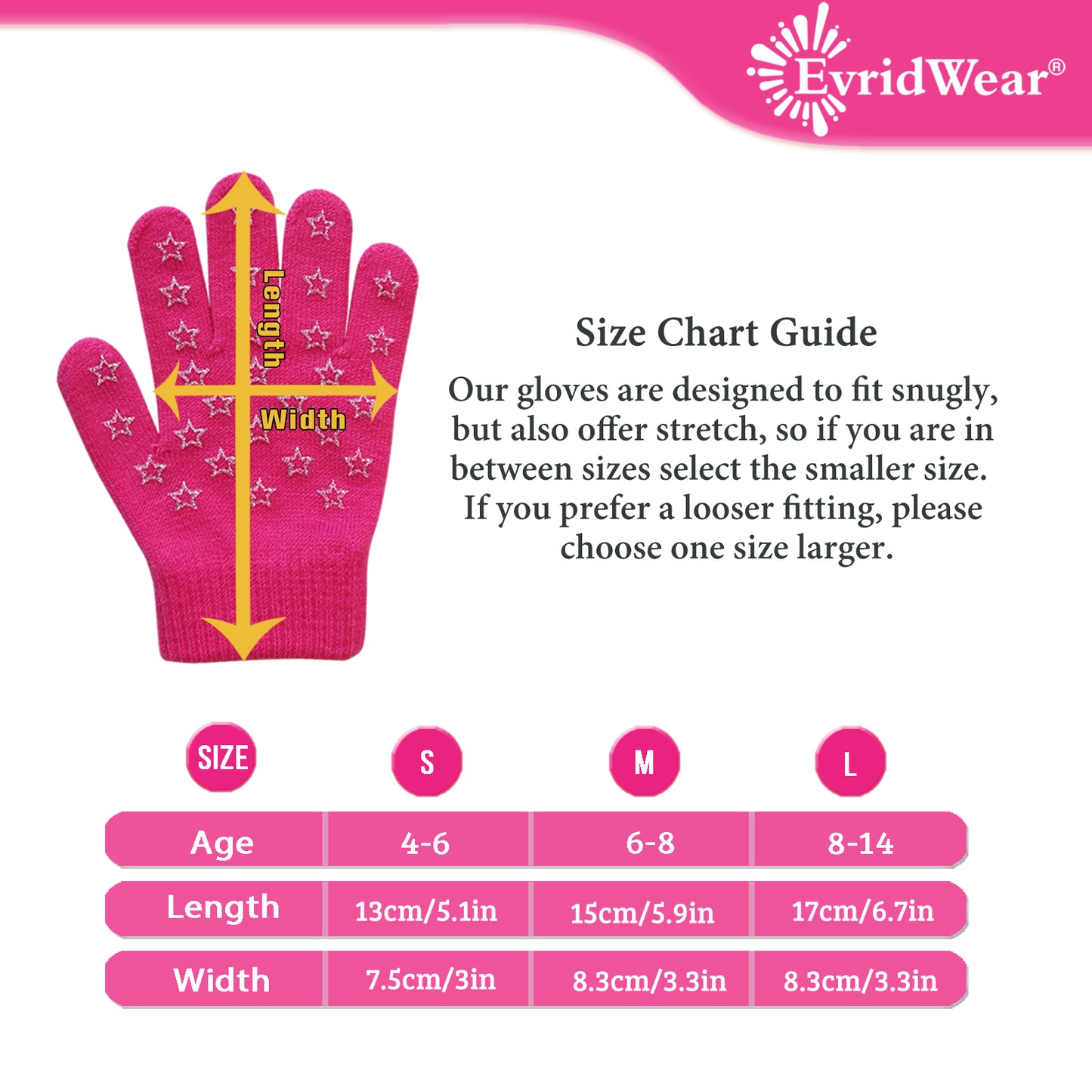 EvridWear 3 Pairs Boys Girls Magic Stretch Gripper Gloves (Pattern3: Star)