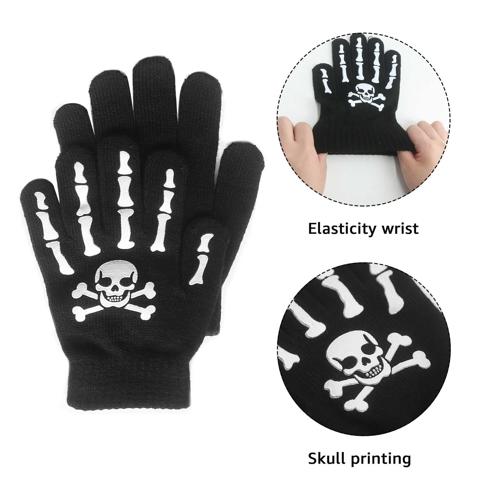 EvridWear Kids Winter Gloves - 3 Pairs Skull Knit (Boys &amp; Girls)