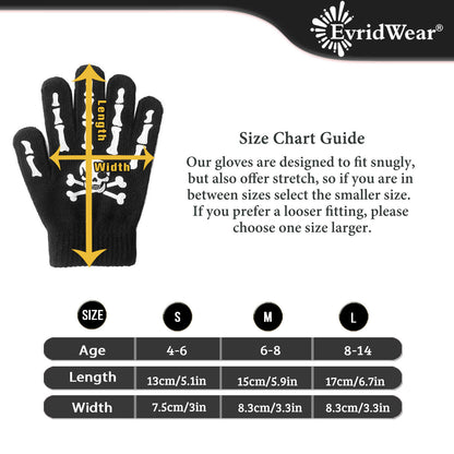 EvridWear 3 Pairs Boys Girls Magic Stretch Gripper Gloves (Pattern7: Skull)