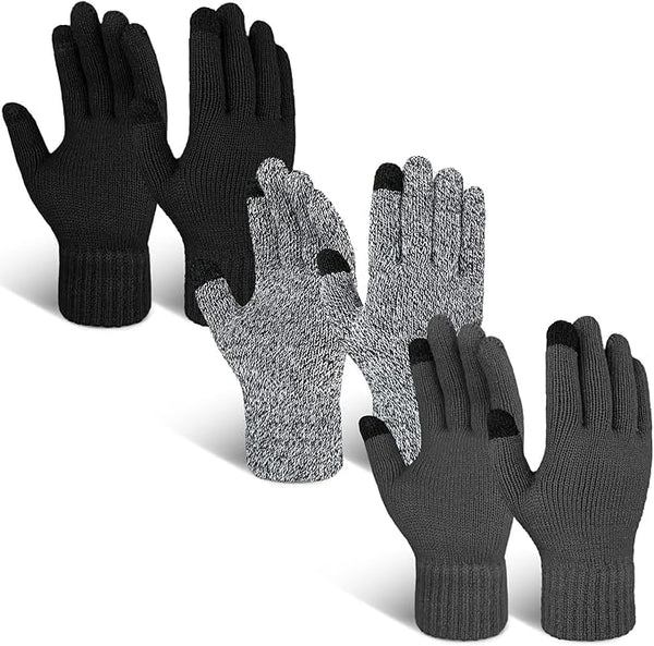 EvridWear 3 Pairs Fingerless Touchscreen Gloves - Thermal & Warm (Blue/Light Grey/Dark Grey)