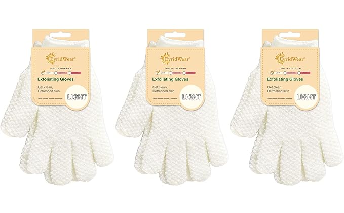 Light White Exfoliating Bath Gloves (3 Pairs)