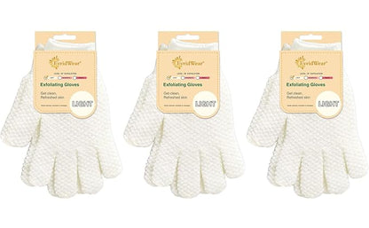 Light White Exfoliating Bath Gloves (3 Pairs)