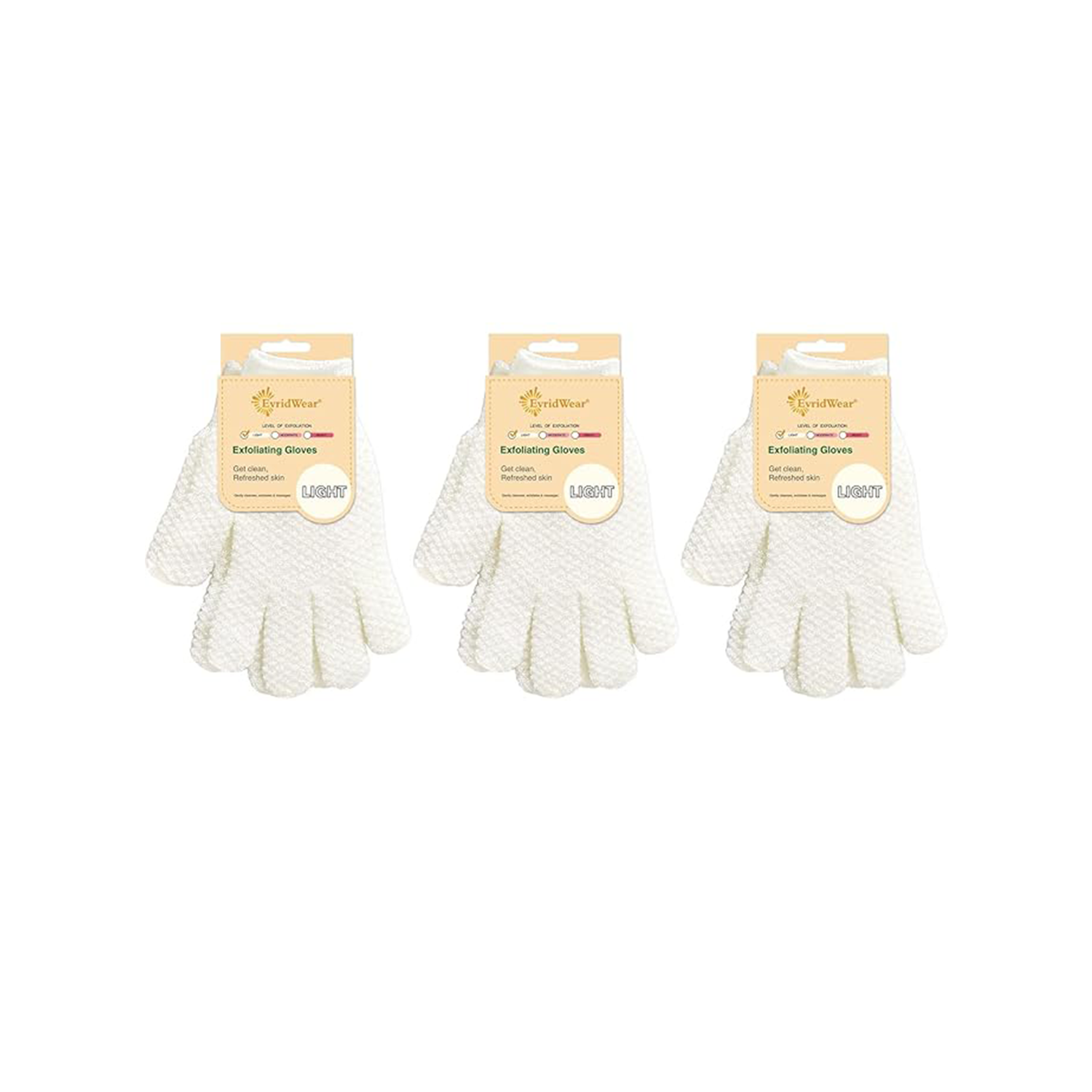 Light White Exfoliating Bath Gloves (3 Pairs)