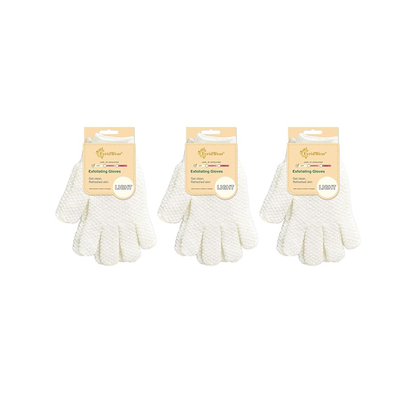 Light White Exfoliating Bath Gloves (3 Pairs)