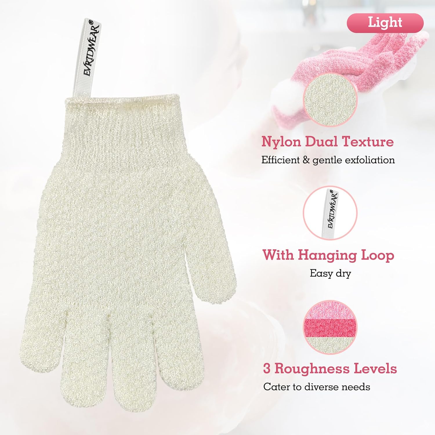 Light White Exfoliating Bath Gloves (3 Pairs)