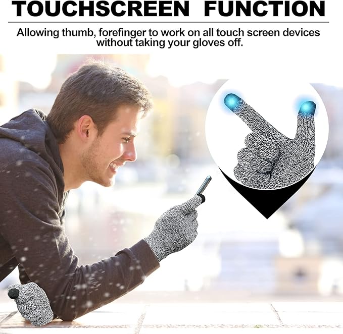 EvridWear 3 Pairs Fingerless Touchscreen Gloves - Thermal &amp; Warm (Blue/Light Grey/Dark Grey)