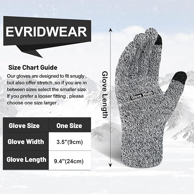 EvridWear 3 Pairs Fingerless Touchscreen Gloves - Thermal &amp; Warm (Blue/Light Grey/Dark Grey)