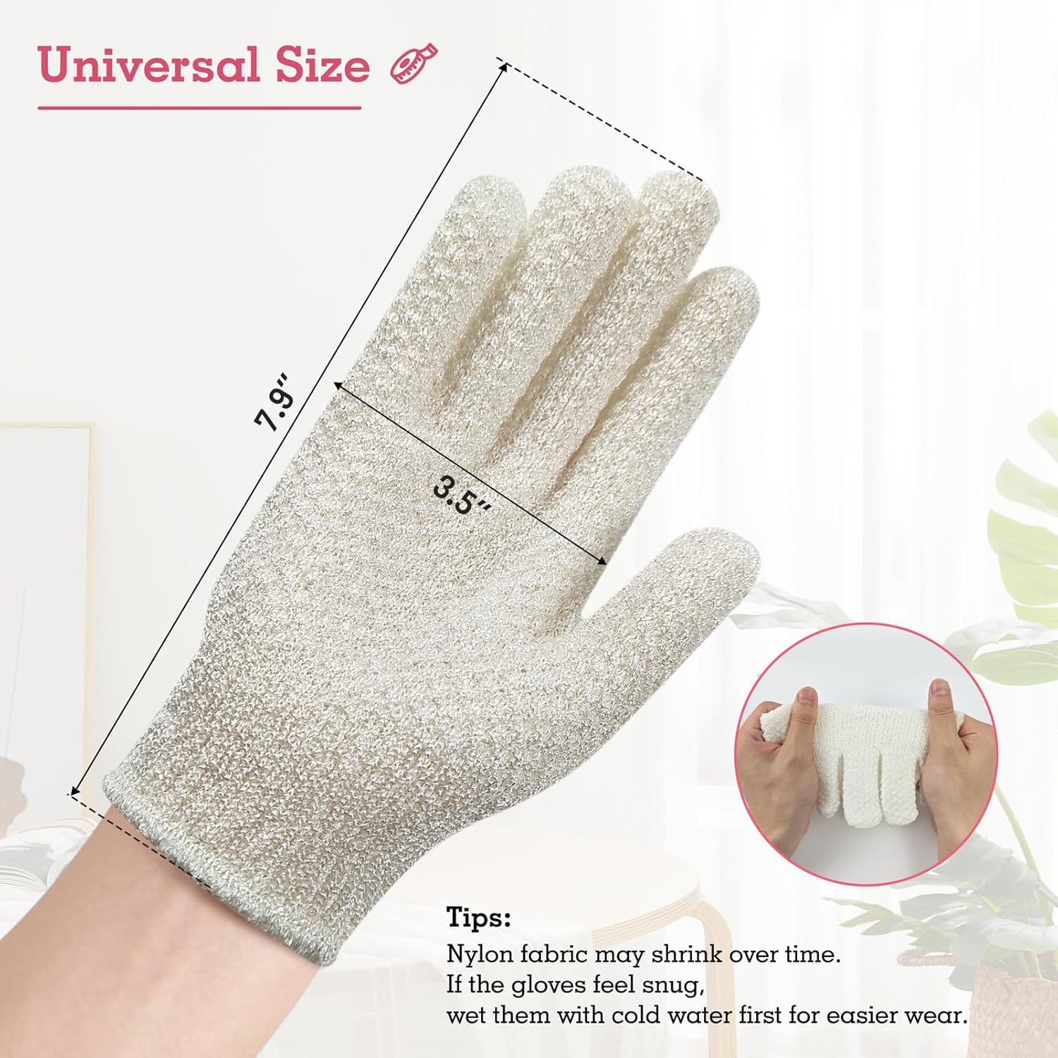 Light White Exfoliating Bath Gloves (3 Pairs)