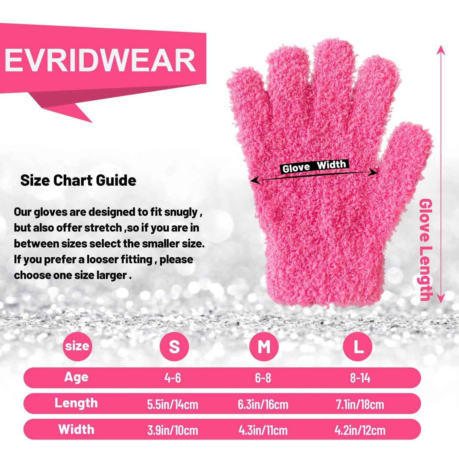 EvridWear Kids Fluffy Winter Gloves Neon Pink - Warm &amp; Stretchy