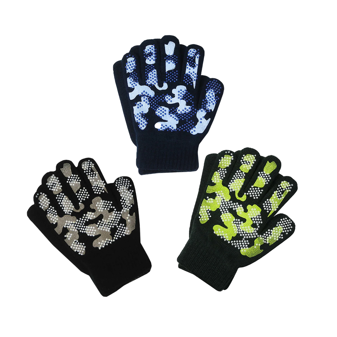 EvridWear Kids Winter Gloves - 3 Pairs Camo Print Knit (Boys & Girls)