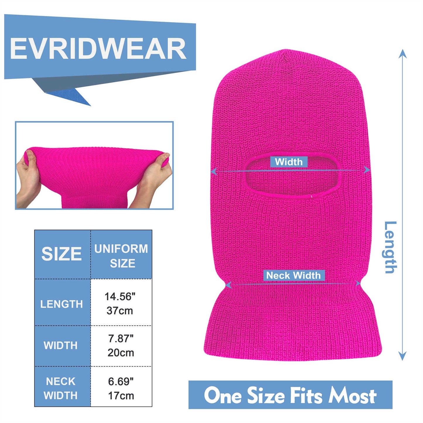 EvridWear 1 Pack 3M Thinsulate Balaclava Face Mask, Thermal Winter Ski Mask for Cold Weather, Men Women (Pink)