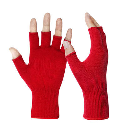 EvridWear Merino Wool Fingerless String Knit Liner Touchscreen Gloves in Red