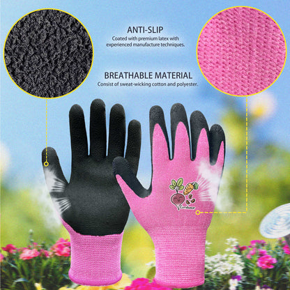 EvridWear Kids Gardening Gloves, Vegetable Patterns (Pink)