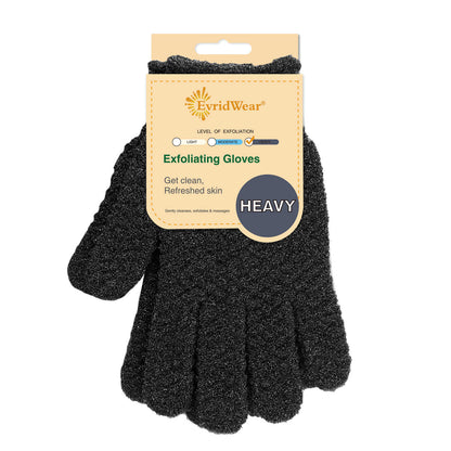 EvridWear Exfoliating Bath Gloves for Shower Spa, Full Finger, New Series (Black)