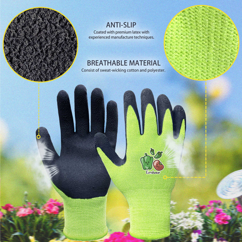 EvridWear Kids Gardening Gloves, Vegetable Patterns (Green)