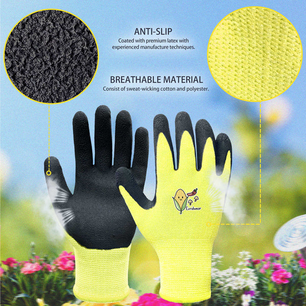 EvridWear Kids Gardening Gloves, Vegetable Patterns (Yellow)