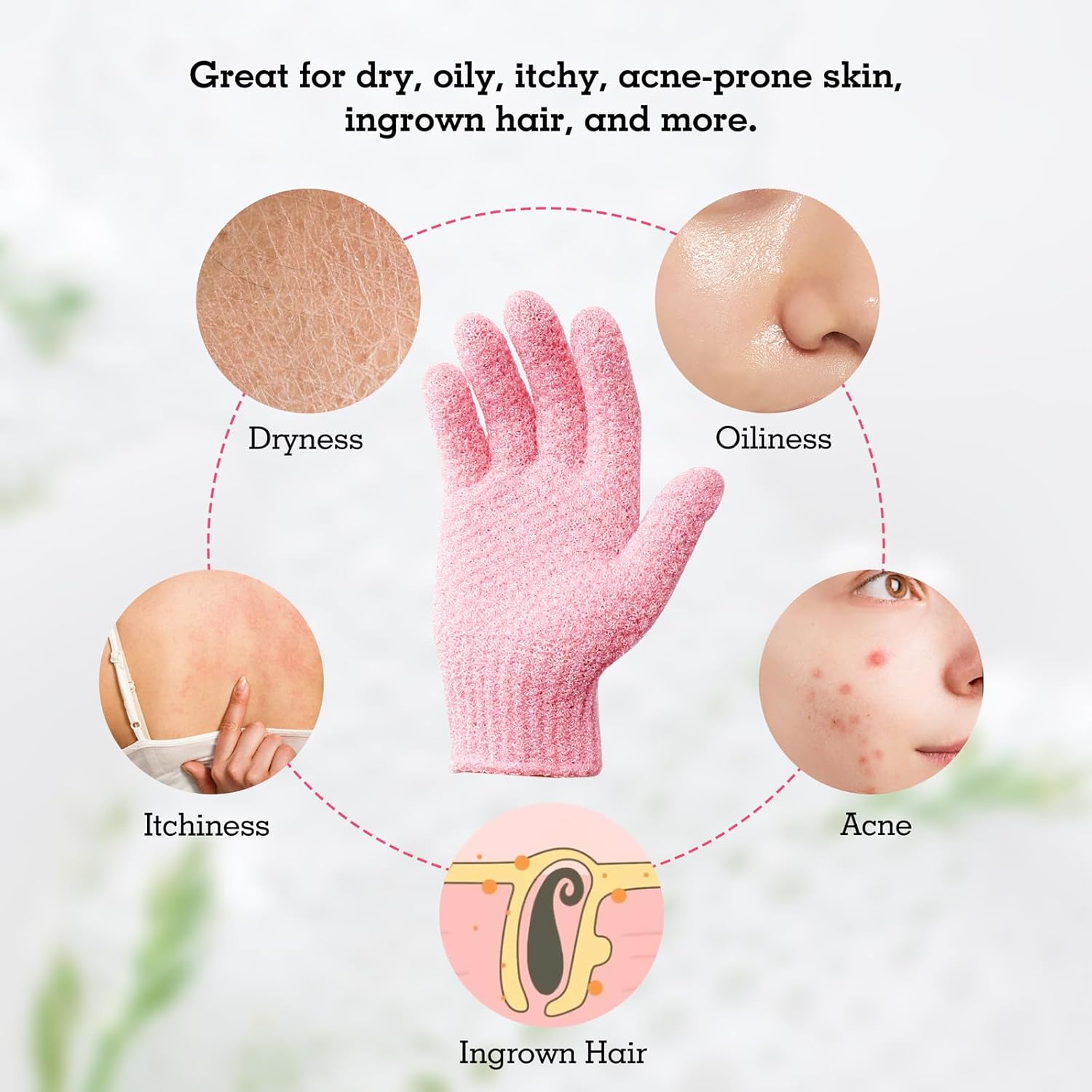 Evridwear Exfoliating Gloves for Shower 3 Pairs Moderate Pink