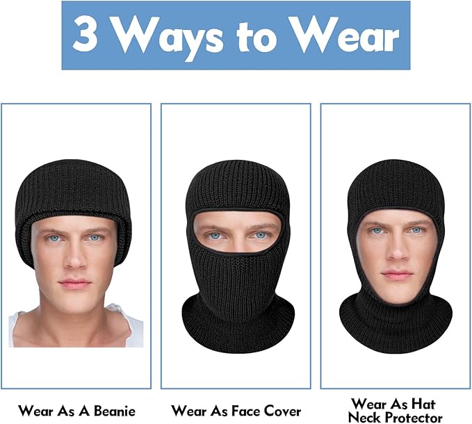 EvridWear Winter Balaclava - Knit Full Face Mask for Men & Women (Black)