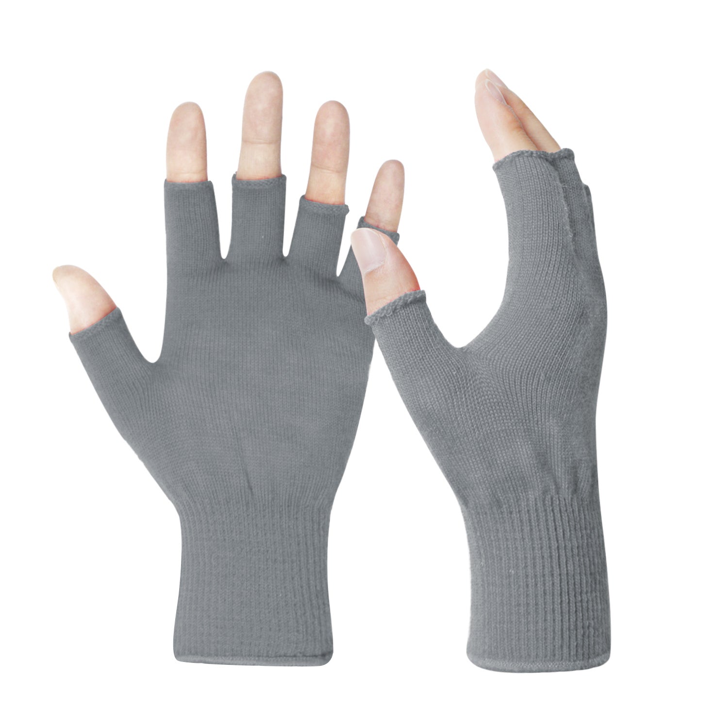 EvridWear Merino Wool Fingerless String Knit Liner Touchscreen Gloves in Grey