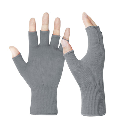EvridWear Merino Wool Fingerless String Knit Liner Touchscreen Gloves in Grey