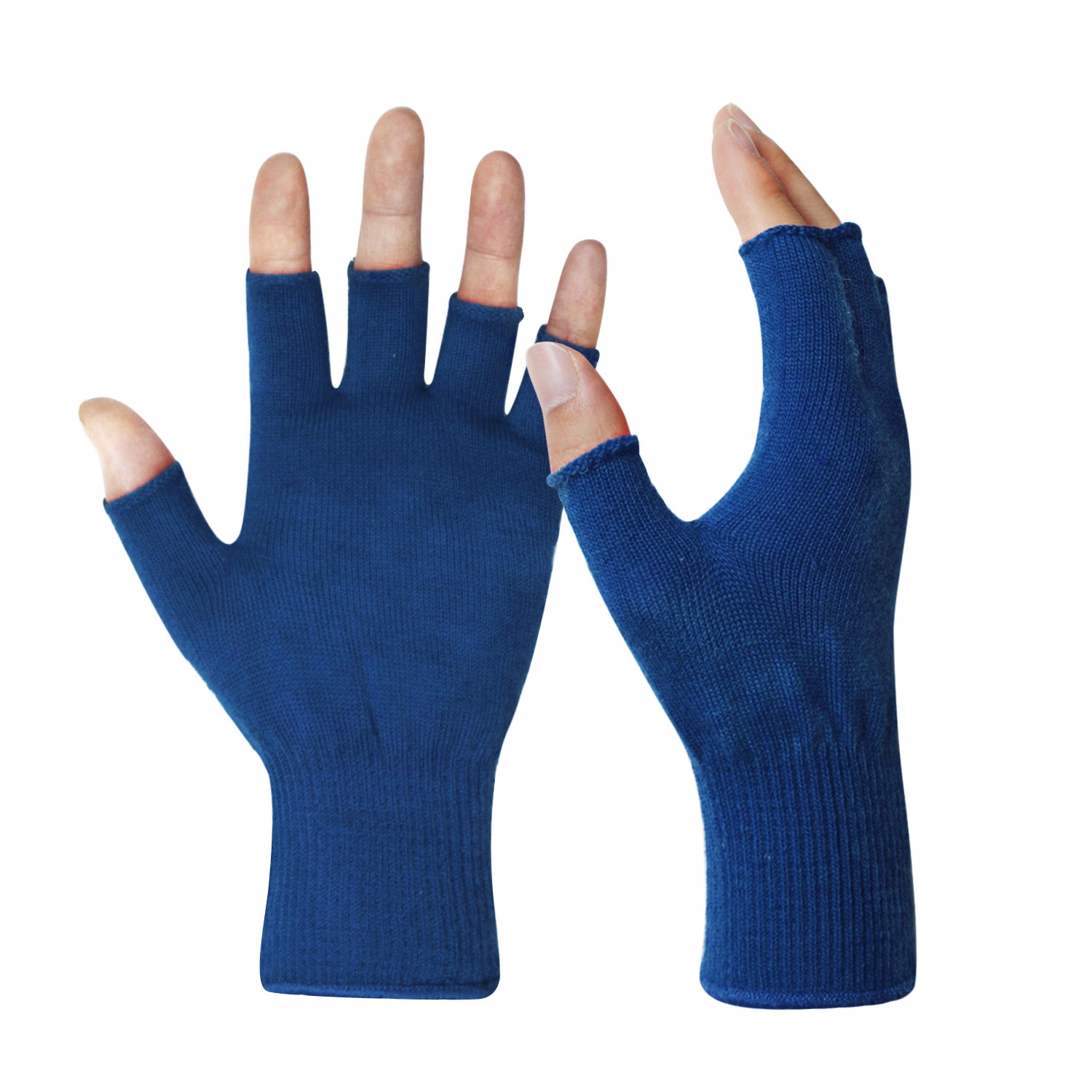 EvridWear Merino Wool Fingerless String Knit Liner Touchscreen Gloves in Blue