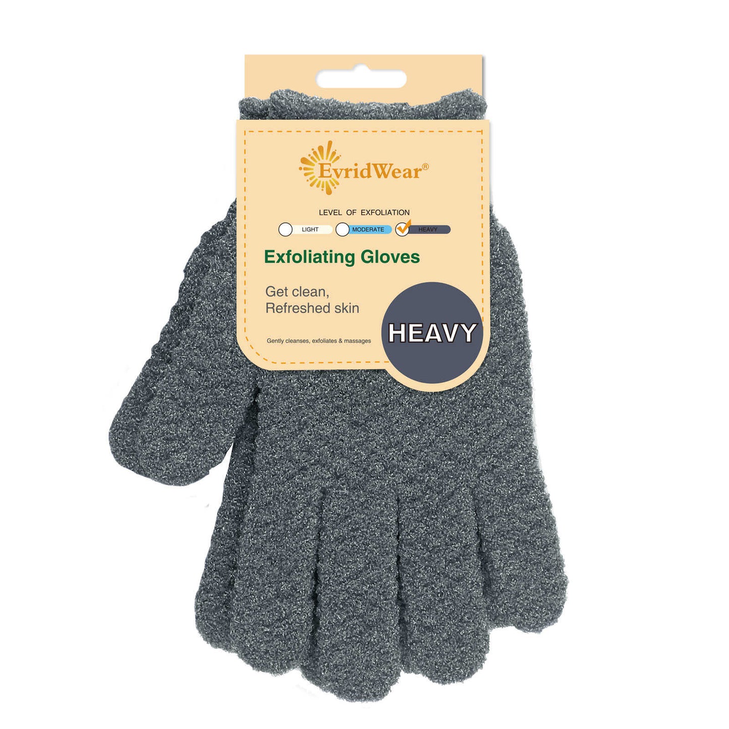 EvridWear Exfoliating Bath Gloves for Shower Spa, Full Finger, New Series (Cool Grey)