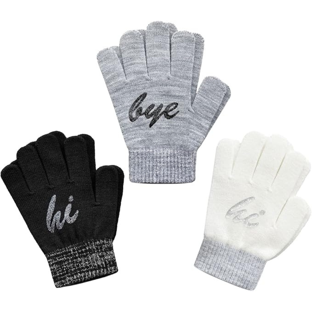 EvridWear Kids Winter Gloves - 3 Pairs Hi/Bye Print Knit (Boys &amp; Girls)
