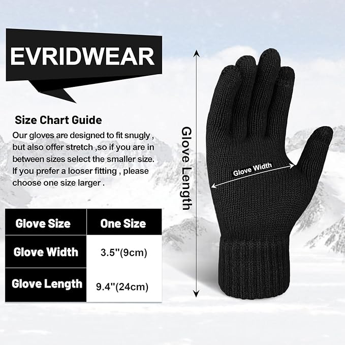 EvridWear 3 Pairs Fingerless Touchscreen Gloves - Thermal &amp; Warm (Black)