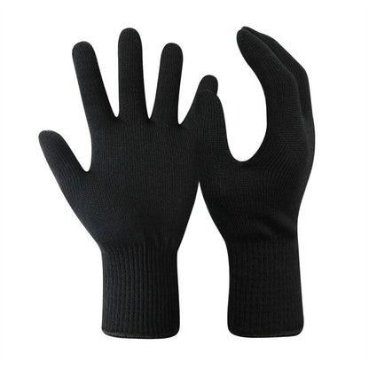 EvridWear 1 Pair Merino Wool String Knit Liner Full Finger Gloves, Men Women (Black)