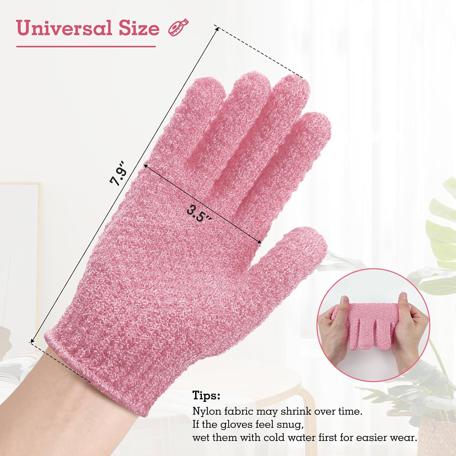 Evridwear Exfoliating Gloves for Shower 3 Pairs Moderate Pink