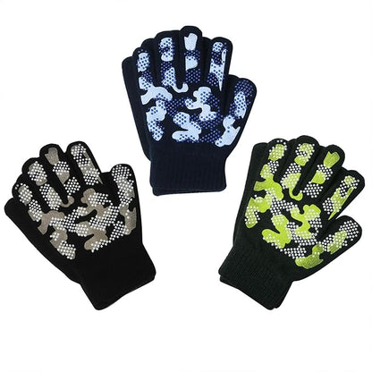 EvridWear Kids Winter Gloves - 3 Pairs Camo Print Knit (Boys &amp; Girls)