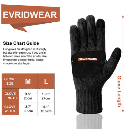 Evridwear Mens Winter Warm Gloves ,Knitted Thermal Anti-Slip Touchscreen Glove with 3M Thinsulate Insulated Lining