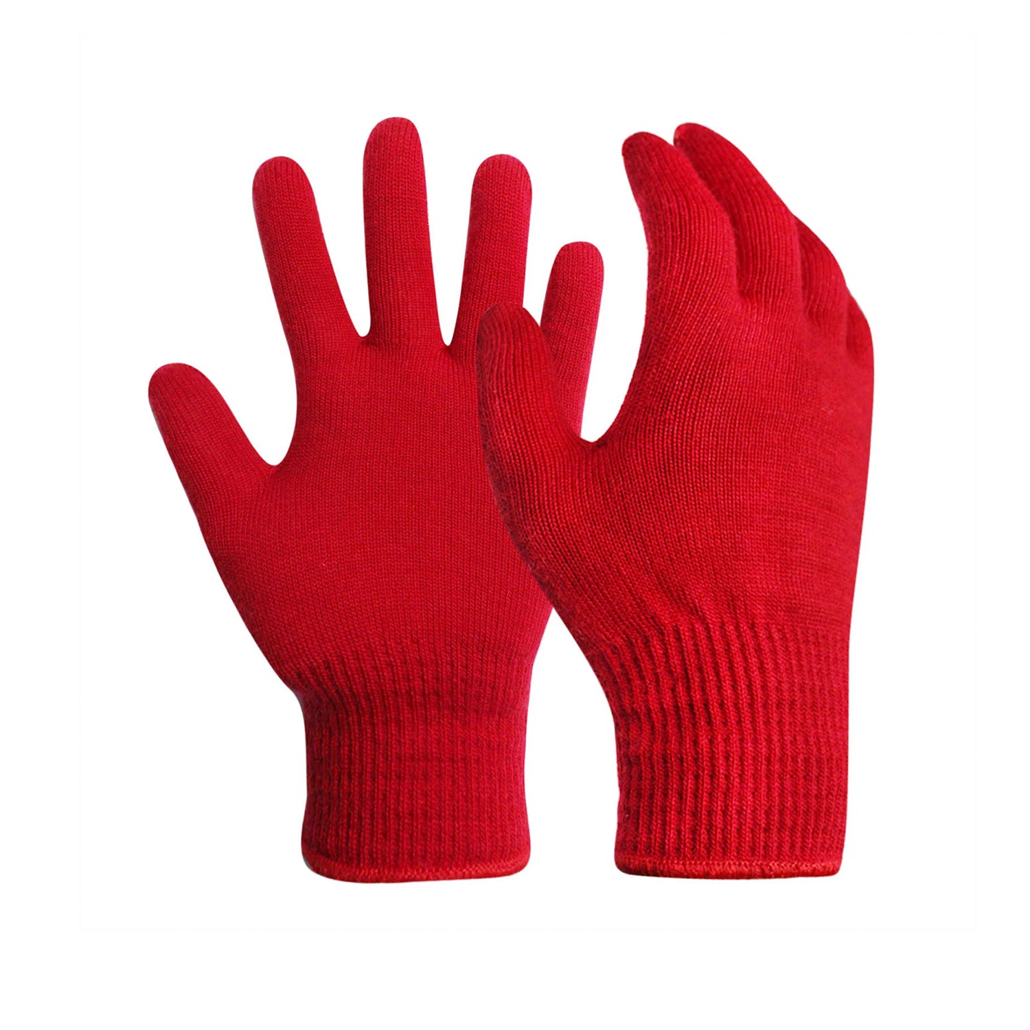 EvridWear 1 Pair Merino Wool String Knit Liner Full Finger Gloves, Men Women (Red)