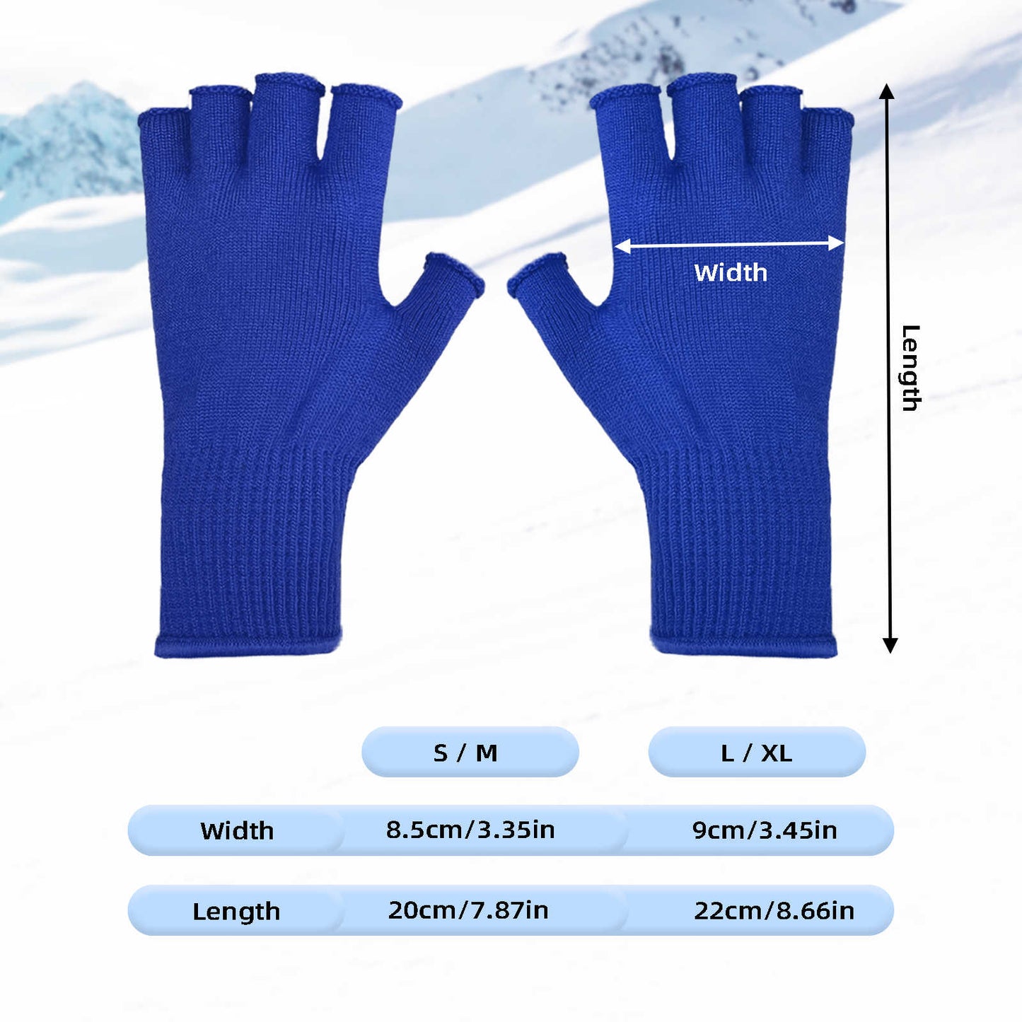 EvridWear 1 Pair Merino Wool String Knit Liner Fingerless Touchscreen Gloves, Men Women (Navy)