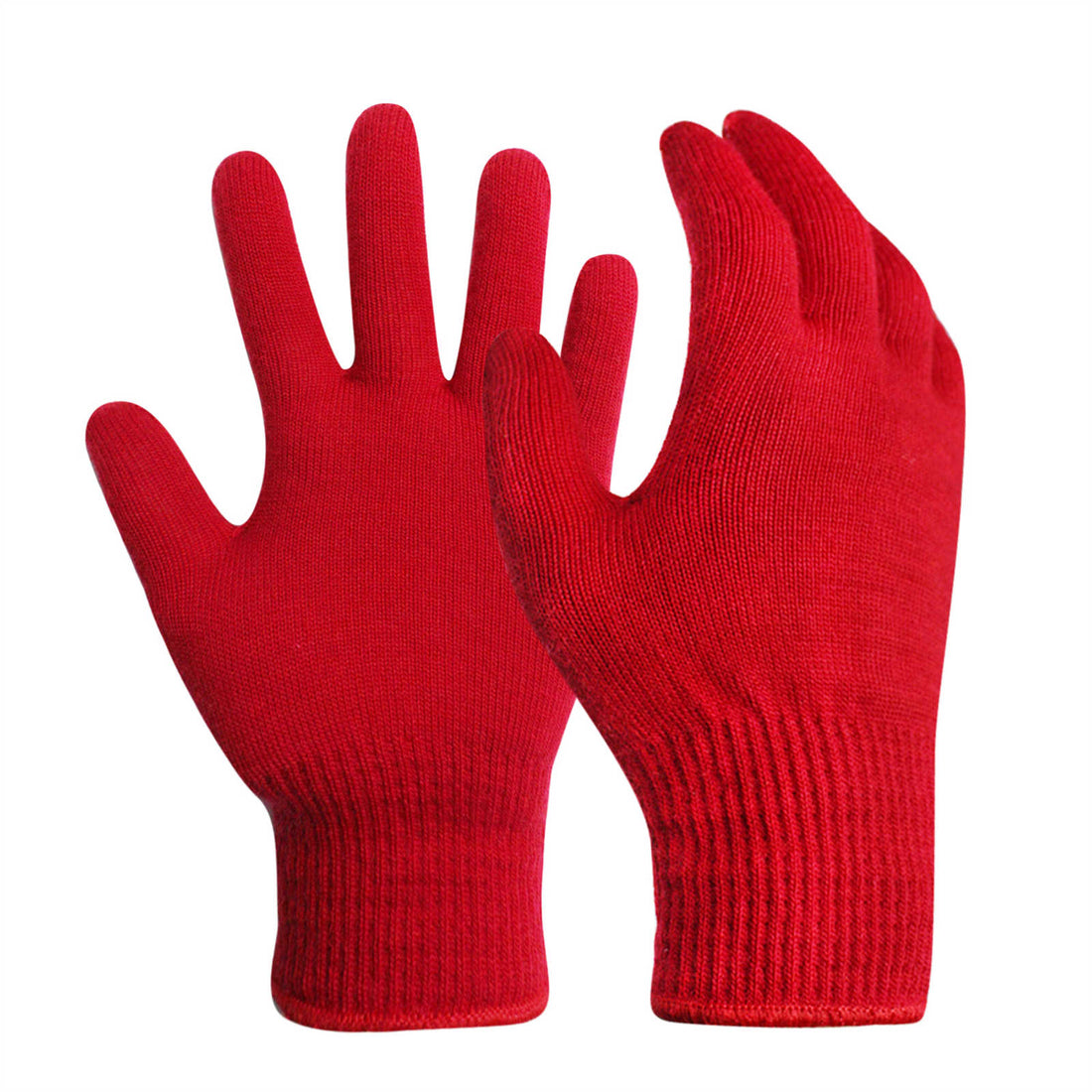 EvridWear 1 Pair Merino Wool String Knit Liner Full Finger Gloves, Men Women (Red)