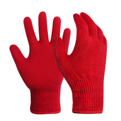 EvridWear 1 Pair Merino Wool String Knit Liner Full Finger Gloves, Men Women (Red)