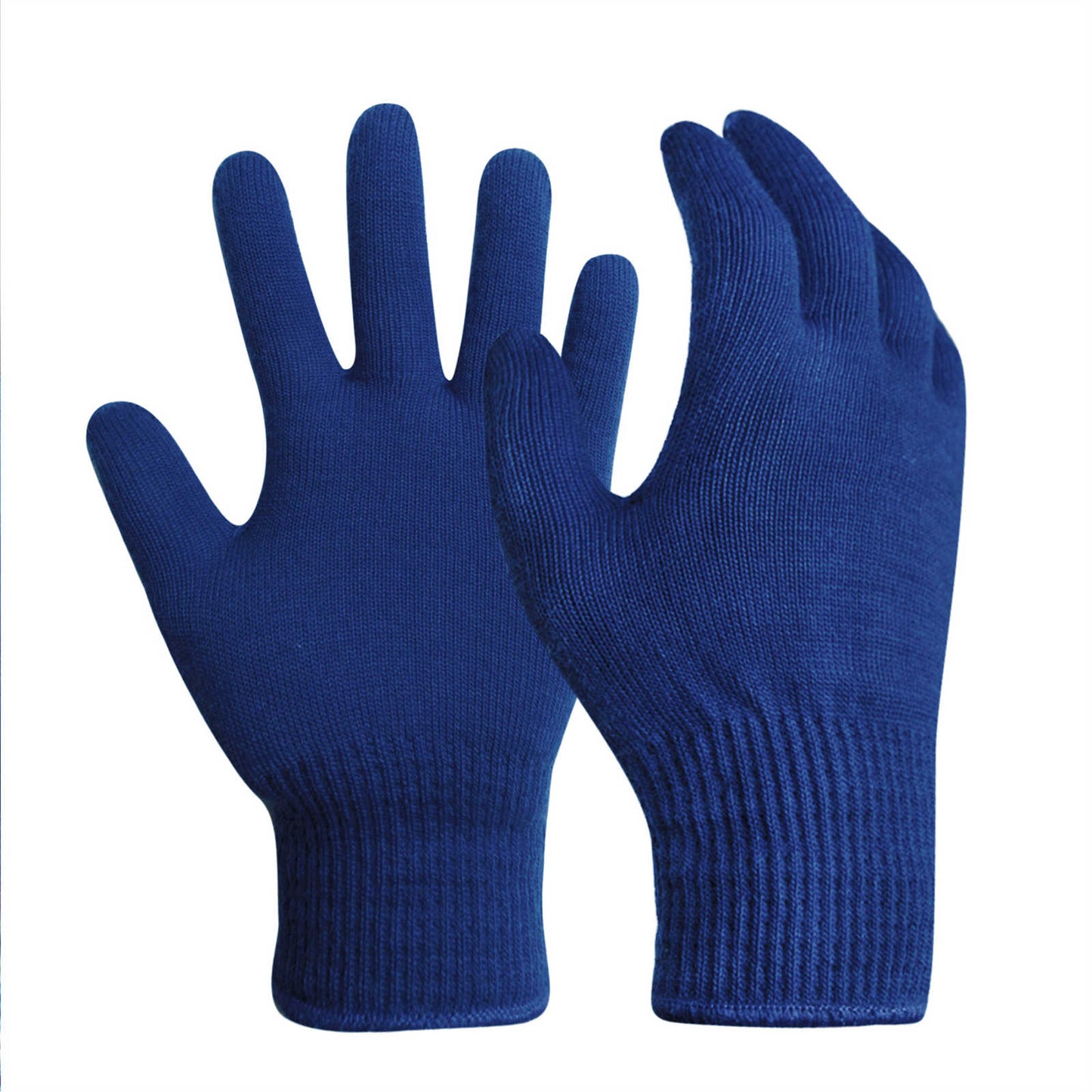 EvridWear 1 Pair Merino Wool String Knit Liner Full Finger Gloves, Men Women (Navy)
