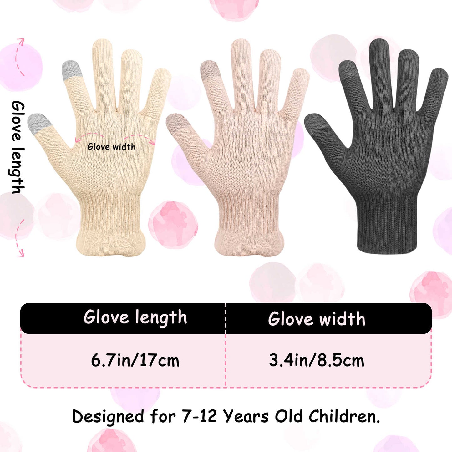 EvridWear Kid's Beauty Cotton Gloves with Touchscreen, Eczema, Dry Hands, Hand Care, Day and Night Moisturizing,(2 Pairs)