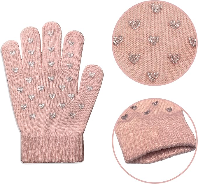 EvridWear Kids Winter Gloves - 6 Pairs Heart Grip Knit (Boys & Girls)