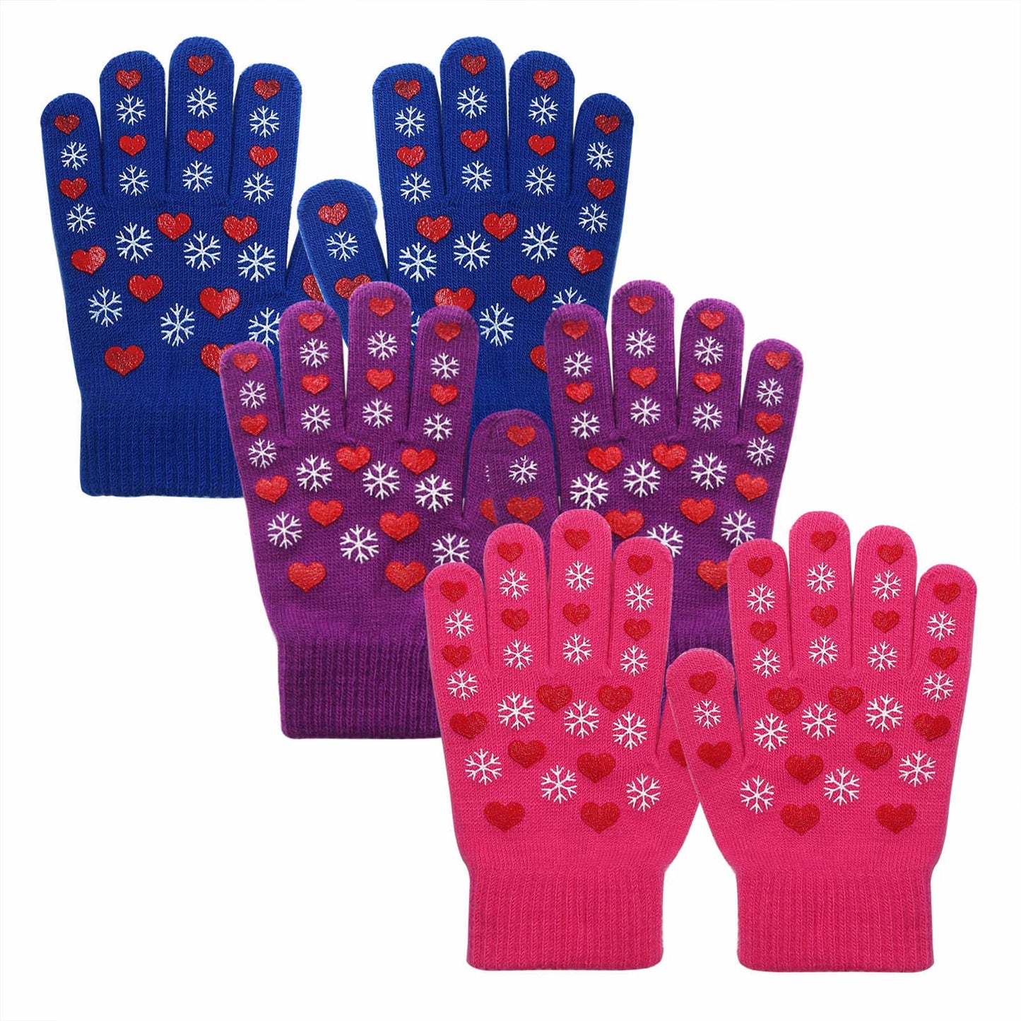 EvridWear 3 Pairs Boys Girls Magic Stretch Gripper Gloves (Pattern6: Snowflake)