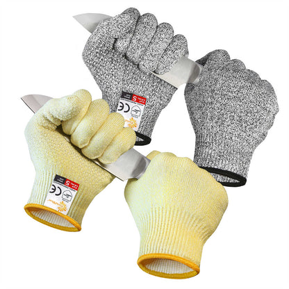 EvridWear 2 Pairs Cut Resistant Gloves With Silicone Grip Dots (Yellow+Gray)