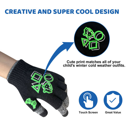 EvridWear 2 Pairs Boy Girl Knit Warm Touchscreen Gloves (Touchscreen Pattern 3)