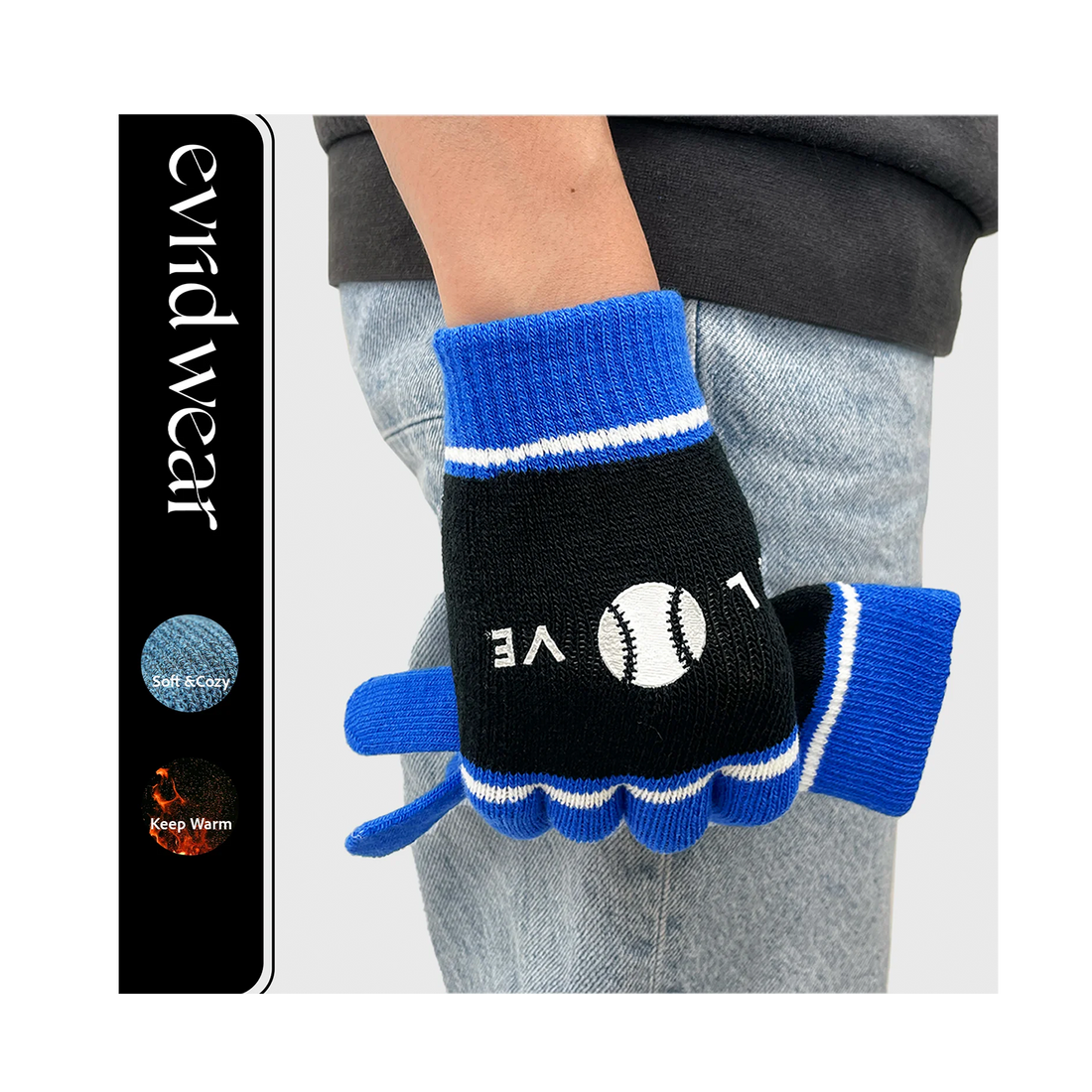 EvridWear Kids Winter Gloves - 3 Pairs Balls Print Knit (Boys &amp; Girls)