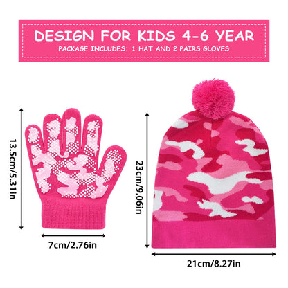EvridWear Girls Magic Grip Winter Fall Gloves and Hat Set for Cool Cold Weather (2 Pairs Glove + 1 Hat)