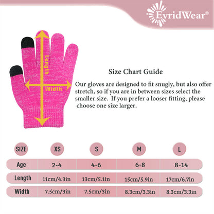 EvridWear 3 Pairs Boy Girl Knit Warm Touchscreen Gloves, Fall Winter Cold Weather (2-14 years)
