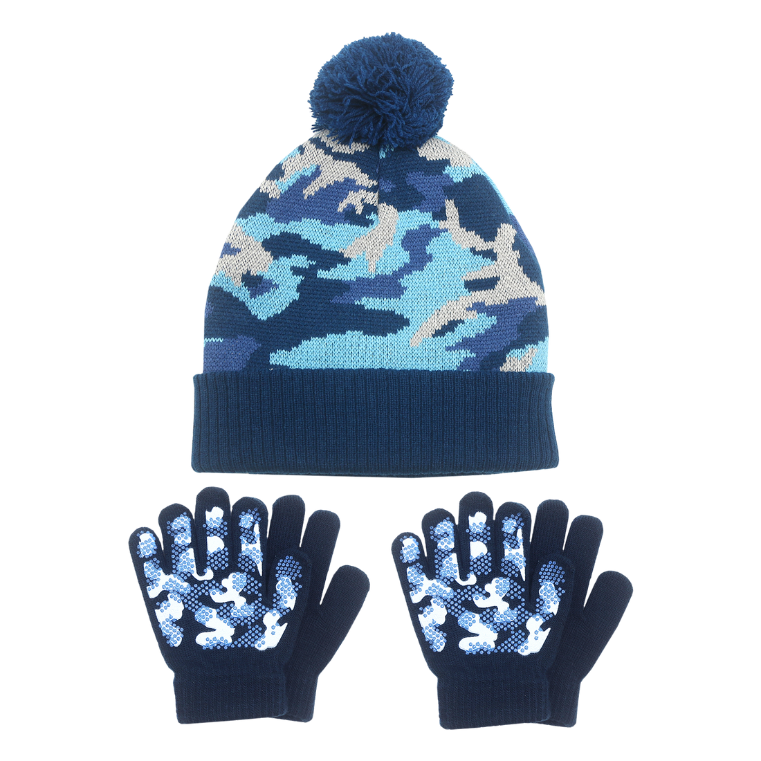 EvridWear Kids Blue Winter Hat & Gloves Set - Earflap Beanie + 2 Pairs Gloves (Ages 4-6)