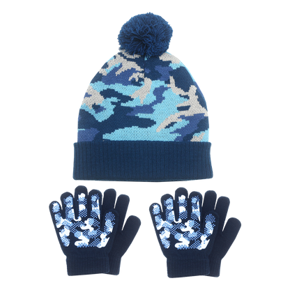 EvridWear Kids Blue Winter Hat &amp; Gloves Set - Earflap Beanie + 2 Pairs Gloves (Ages 4-6)