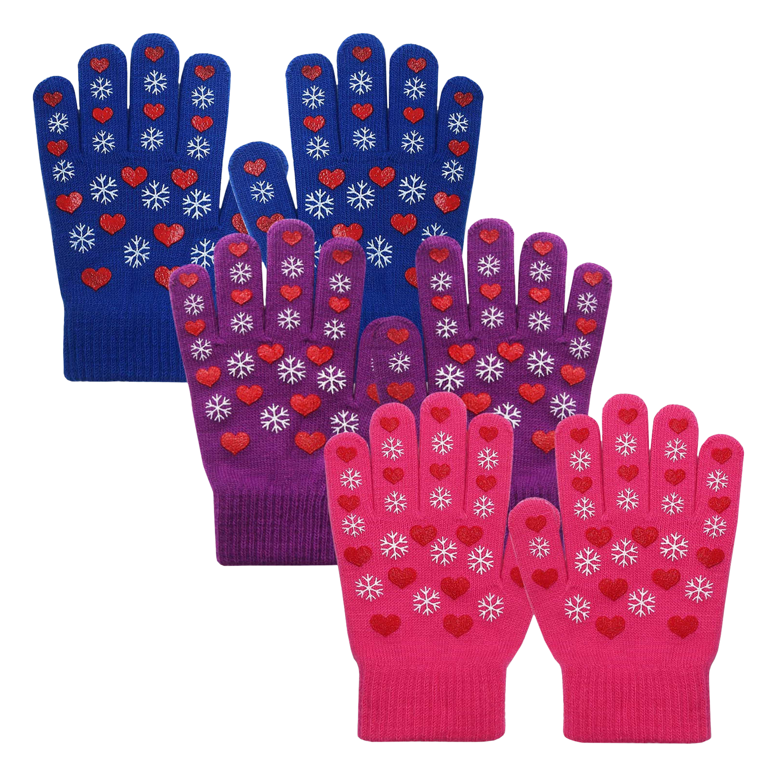 EvridWear Kids Winter Gloves - 3 Pairs Snowflake Knit (Boys &amp; Girls)